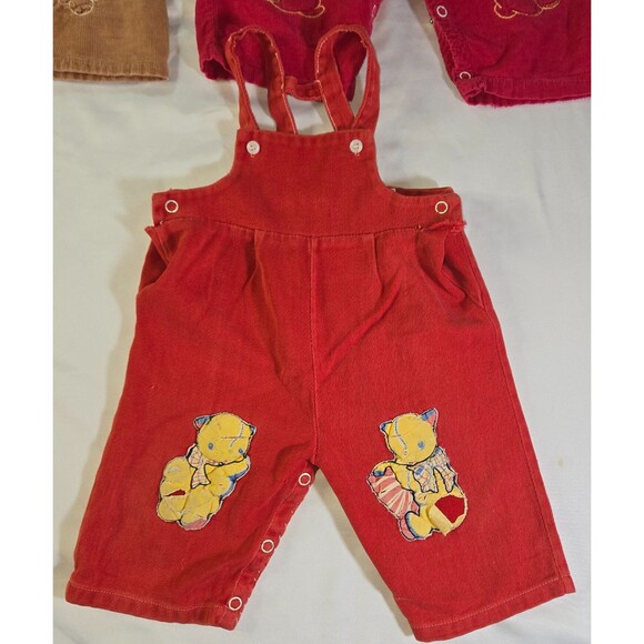 Vintage Girls 2T Jumpsuit Overalls Pink Red Brown Embroidered Cats Dogs Corduroy - Picture 4 of 16
